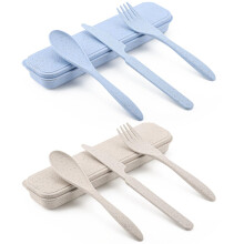 2 Pcs Travel Cutlery Set Plastic Spoon Knife Fork with Case for Work Lunch School Camping Picnic, Reusable Spoon Fork Set for Outdoor Tableware (Beige