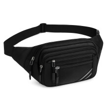 Meng Jiaran Bum Bag for Men Women Black Fanny Pack Running Belt Dog Walking Bags with 4-Zipper Pockets Adjustable Waist Bags for Outdoor Workout