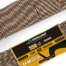 FISHLUND Paracord 550 lb, 7 Strand Type III Paracord Rope 50ft, High Strength Nylon Parachute Cord for Camping, Survival, Tactical and Hiking, Forest