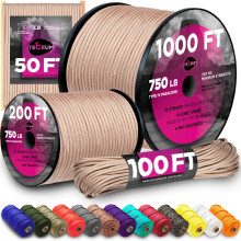 TECEUM Paracord Type IV 750 lb Beige ? 30 m ? 4mm ? 100% Nylon Strong Tactical MIL?SPEC Parachute Cord ? Survival Rope Emergency 11 Strands Core EDC