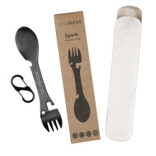EcoSlurps Spork 5 in 1 Camping Cutlery Set Made from Recycled Strong 304 Grade Stainless Steel Comes in Eco-Friendly Travel Case and Carry Clip Black