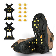 Ice Cleats, Ice Grips Traction Cleats Grippers Non-Slip Over Shoe/Boot Rubber Spikes Crampons with 10 Steel Studs Crampons + 10 Extra Replacement