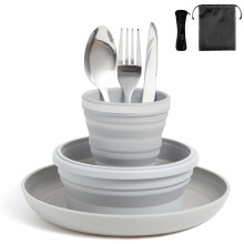 Lafuntar Camping Plate Bowl Cup Cutlery Set for 1, Folding Portable Camping Plates and Bowls Set for Travel & Outdoor.