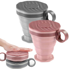 Pack of 2 Foldable Silicone Cups, Foldable Travel Cups with Plastic Lid, Reusable Portable Cup Set, Suitable for Camping and Hiking