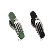 FUZVOL Folding Camping Cutlery Set Stainless Steel Portable Utensil 6 in 1 Multitool Outdoor Tableware for Travel, Hiking, Picnic (2 Pack),