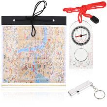 Orientation Compass, Waterproof Map Case with Emergency Whistle, Navigation Compass and Transparent Map Cover Waterproof Map Holder with Lanyard for
