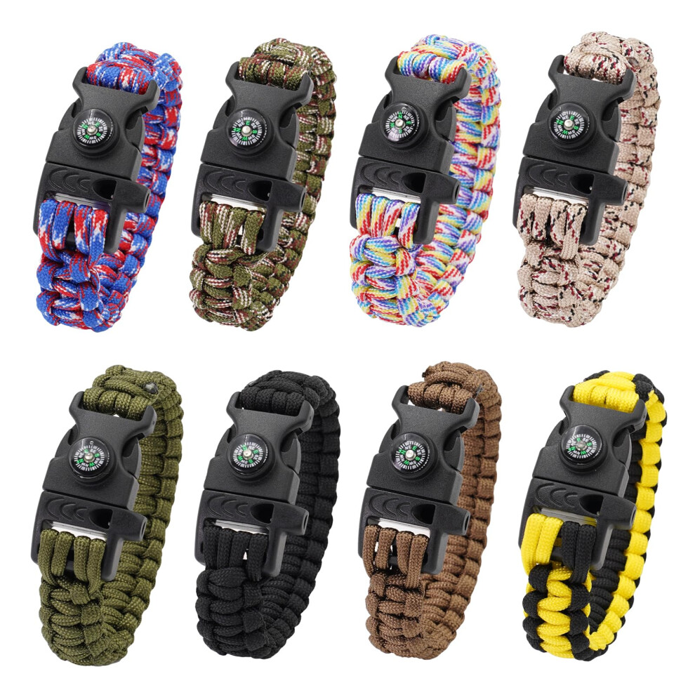 Rlxmartd 8 Pack 3In1 Emergency Survival Bracelet With Whistle And Compass,Survival Kit,Wild Camping Equipment Kit,Wildness Emergency Survival Kit For