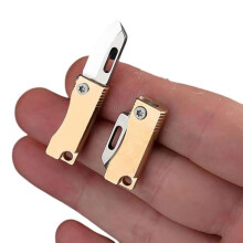 NHDT 2 PCS Super Mini Brass Package Opener Knife, EDC Tiny 2.4cm(1.1in) Hang on a keychain, Ultralight 12g(0.42oz)