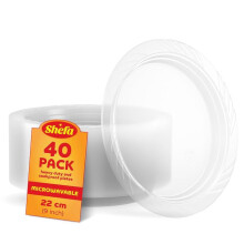Shefa 40 Transparent 9 Inch Plates, Reusable & Washable, Heavy Duty Dinnerware, Microwave-Safe Crockery - Ideal for Birthday, Parties, Camping,