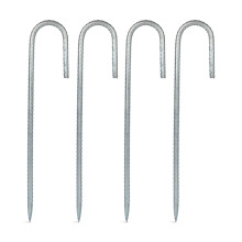 Heavy Duty Tent Pegs Metal - 4 Pack 30cm Galvanised Steel J-Shape Ground Pegs for Camping, Garden, Gazebo, Trampoline, Football Net (Silver)