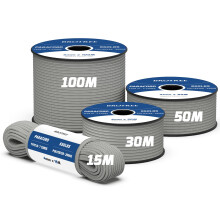 Brotree 550 Paracord 4mm 15m Rope Type III 7 Strands 100% Polyester Parachute Cord for Crafting, Camping, Outdoor, Survival - Grey