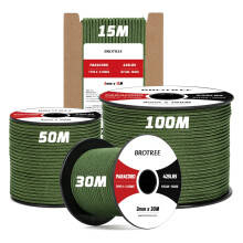 Brotree 3mm Paracord 425 100% Nylon 15M Rope 3 Strands Type II Parachute Cord for Outdoor, Craft, DIY - 192kg Breaking Load (Forest Green)