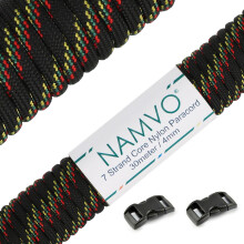 Namvo 550 Paracord Mil Spec Type III 7 strand parachute cord Total Length 100ft / 30 Meters, Black and red green yellow dot