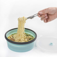 ColorCoral Collapsible Camping Bowl Portable Silicone Bowl with Lid and Fork for Travel Camping Hiking Kitchen Compatible with Freezer and Microwave