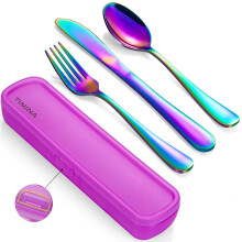 Camping Cutlery Set with Case, 4-Piece Stainless Steel Portable Travel Utensils, Reinforced Case with Snap-Lock Closure, Lunch Box for Camping Work