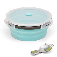Ewrap 1200ML Round Collapsible Camping Bowl, Portable Silicone Food Storage Containers, Silicone Bowl with Lid and Foldable 2 in 1 Fork Spoon, for