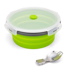 Ewrap 1200ML Round Collapsible Camping Bowl, Portable Silicone Food Storage Containers, Silicone Bowl with Lid and Foldable 2 in 1 Fork Spoon, for