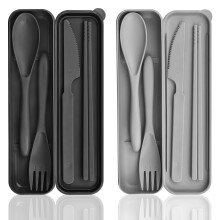 Camping Cutlery Reusable 2 Piece Travel Cutlery Set with Case, Plastic Cutlery Set with Case, Spoon, Knife, Fork, Chopsticks, Portable Cutlery for On
