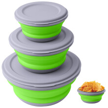 flintronic 3Pcs Collapsible Camping Bowl Sets, Portable Silicone Bowl with Lid, Folding Bowls, Portable Salad Bowls, Folding Lunch Box for Camping,
