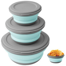 flintronic 3Pcs Collapsible Camping Bowl Sets, Portable Silicone Bowl with Lid, Folding Bowl, Portable Salad Bowl, Folding Lunch Box for Camping,