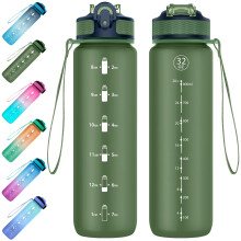 EYQ 1L Water Bottle, 1 Litre Water Bottle with Straw, 32oz Leak-Proof Motivational Sports Drinks Bottle with Time Marker, Tritan BPA-Free, Drinking