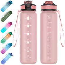 EYQ 1L Water Bottle, 1 Litre Water Bottle with Straw, 32oz Leak-Proof Motivational Sports Drinks Bottle with Time Marker, Tritan BPA-Free, Drinking