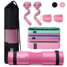G4Free 9Pcs Barbell Pad Set for Squat, Hip Thrusts, Lunges, Leg day, Standard Olympic Bars with 2 Gym Ankle Safety Straps, 3 Hip Resistance Bands, 2