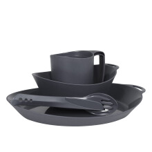 Lifeventure Ellipse Reusable 4-Piece Tableware Set: Knife/Fork/Spoon, Plate, Bowl, Mug For Camping, Travel & Outdoor - Graphite