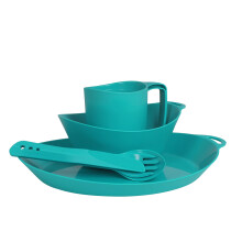 Lifeventure Ellipse Reusable 4-Piece Tableware Set: Knife/Fork/Spoon, Plate, Bowl, Mug For Camping, Travel & Outdoor - Teal