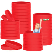 HONTIUS 50PCS Silicone Wristbands for Kids, Rubber Wristbands Blank Wrist Bands Universal Wristband Set Bulk for Teens Sport Suitable for 3-7 aged Red