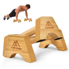 flintronic Wooden Parallettes, Solid Wood Parallettes Bars, Fitness Push Up Barswith Non-Slip Mat, Handstand Bar Push Up, Wrist Straps, for Home