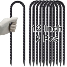VVOKGO Trampoline Stakes 12 Inches Anchors High Wind Heavy Duty, 8-Pack U Shaped Tie Down Anchor Kit for Ground, Camping Tent, Soccer Net, Swing Set,