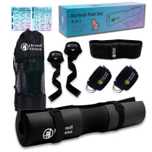 J Bryant Barbell Pad Set for Squats Bench Press Workout, Including Thick Cushioned Hip-Thrusts Pad with Carry Bag, Weight Lifting Straps, Hip