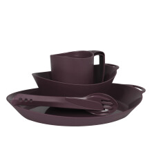 Lifeventure Ellipse Reusable 4-Piece Tableware Set: Knife/Fork/Spoon, Plate, Bowl, Mug for Camping, Travel & Outdoor - Purple