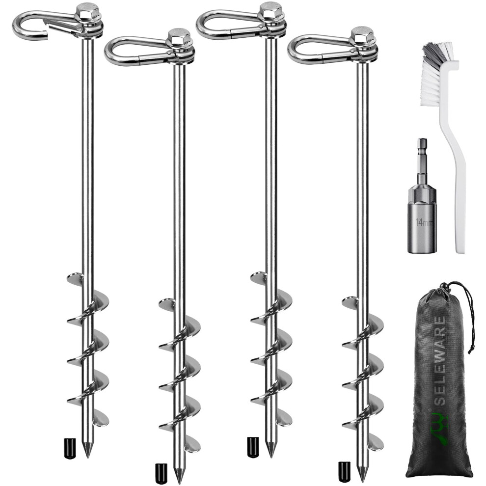 Seleware 4 Trampoline Pegs Tent Pegs, Ground Anchor For High Wind, Spiral Ground Anchor For Securing Trampolines, Tents, Sheds, Swings, Motorhomes, 5051224923182