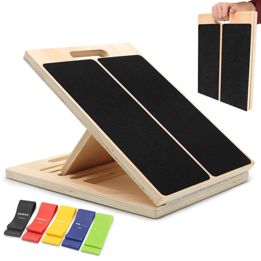 Vyranut Wooden Slant Board, Adjustable Incline And Calf Stretcher For Leg And Achilles Stretching ? Foldable Non-Slip Stretch Board With Handle And 5