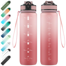 EYQ 1L Water Bottle, 1 Litre Water Bottle with Straw, 32oz Leak-Proof Motivational Sports Drinks Bottle with Time Marker, Tritan BPA-Free, Drinking
