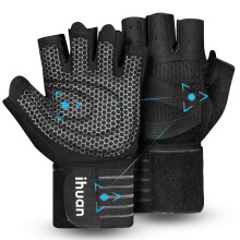 ihuan Ventilated Weight Lifting Gym Workout Gloves with Wrist Wrap Support for Men & Women, Full Palm Protection, for Weightlifting, Training,