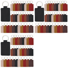 90 Pcs Leather Key Fob Kit,Rectangular PU Leather Keychain Blanks with Keychain Rings,Engraving Keychain,DIY Crafts