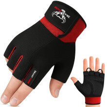 BEAST RAGE Gym Gloves Weight lifting Gloves Training Anti Slip Padded Palm Half Finger Powerlifting Workout Exercise Gloves for Men and Women (Red,