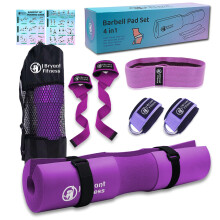 J Bryant Barbell Pad Set for Squats Bench Press Workout, Including Thick Cushioned Hip-Thrusts Pad with Carry Bag, Weight Lifting Straps, Hip