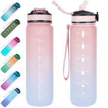 EYQ 1L Water Bottle, 1 Litre Water Bottle with Straw, 32oz Leak-Proof Motivational Sports Drinks Bottle with Time Marker, Tritan BPA-Free, Drinking