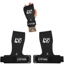 LYFT-RX Valiant Grips, Rubber Coated, No-Hole Fingerless Hand/Palm Grips w/Heavy-Duty Wrist Strap, Non-Slip, No Chalk Needed, for Weightlifting, Gym,