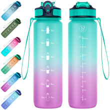 EYQ 1L Water Bottle, 1 Litre Water Bottle with Straw, 32oz Leak-Proof Motivational Sports Drinks Bottle with Time Marker, Tritan BPA-Free, Drinking