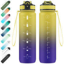 EYQ 1L Water Bottle, 1 Litre Water Bottle with Straw, 32oz Leak-Proof Motivational Sports Drinks Bottle with Time Marker, Tritan BPA-Free, Drinking