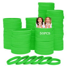 HONTIUS silicone wristbands, 50PCS Green Rubber Wristbands Blank Wrist Bands Universal Wristband Set for Kids Teens Sport Suitable for 8-12 aged