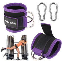 Fentar 2Pcs Adjustable Ankle Straps for Cable Machine, Comfortable Gym Ankle Cuffs, Double D-Ring Fitness Leg Straps (Purple)