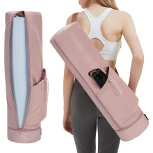 sportsnew Yoga Mat Bag Large with Carrying Strap, Water Bottle Pocket and Wet Compartment, Long Pilates Bag with Full Zipper for Thick Mat, Pink,