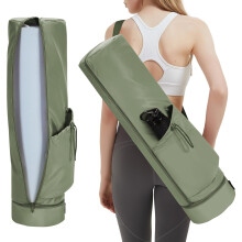 sportsnew Yoga Mat Bag Large with Carrying Strap, Water Bottle Pocket and Wet Compartment, Long Pilates Bag with Full Zipper for Thick Mat, Army