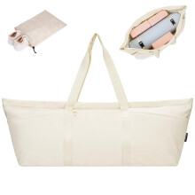 sportsnew Yoga Bag Large with Shoes Compartment and Wet Pocket, Tote Gym Bag for Women Men, Pilates Mat Carrier with Adjustable Strap, Beige